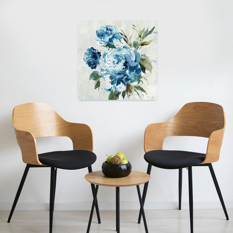 Art abstrait pivoine bleue II, H 24 po x l 24 po