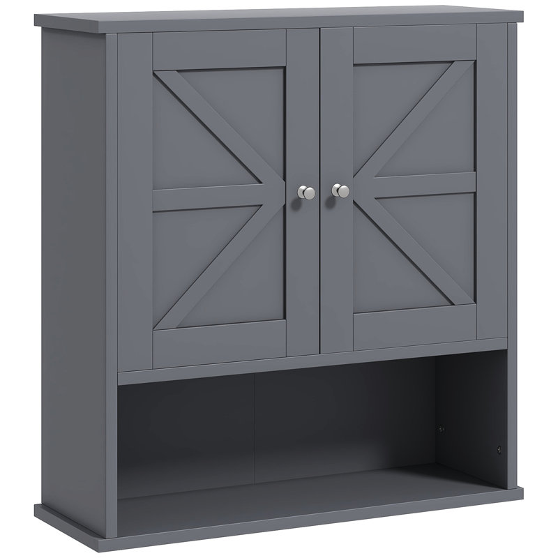 Armoire murale de salle de bain grise, avec style et tablettes réglables pour un rangement supplémentaire monté dans des arrangements de tablettes design pour une organisation efficace