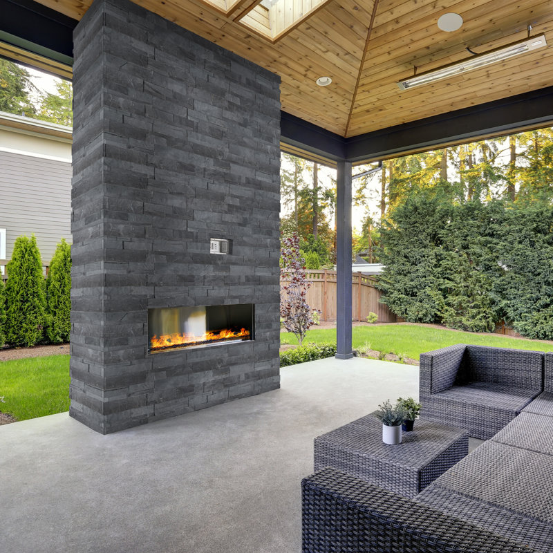 Stonecrest 9 in. x 24 in. Split Face Natural Stone Ledger Panel Wall Tile, Kyoto Noir