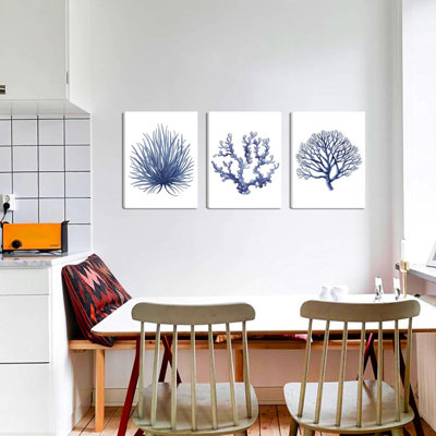 Ensemble de 3 reproductions d'art sur toile bleu marine et corail bleu marine et corail