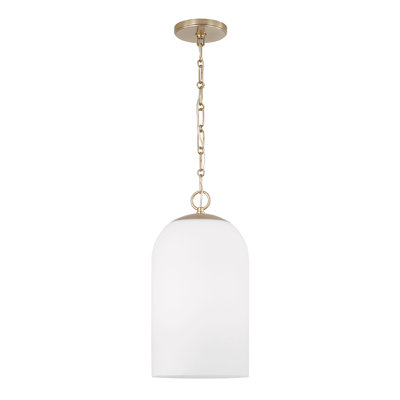 9" W x 18" H 1-Light Capsule Pendant in Matte Brass with Soft White Glass and Alternating Loop Designer Chain