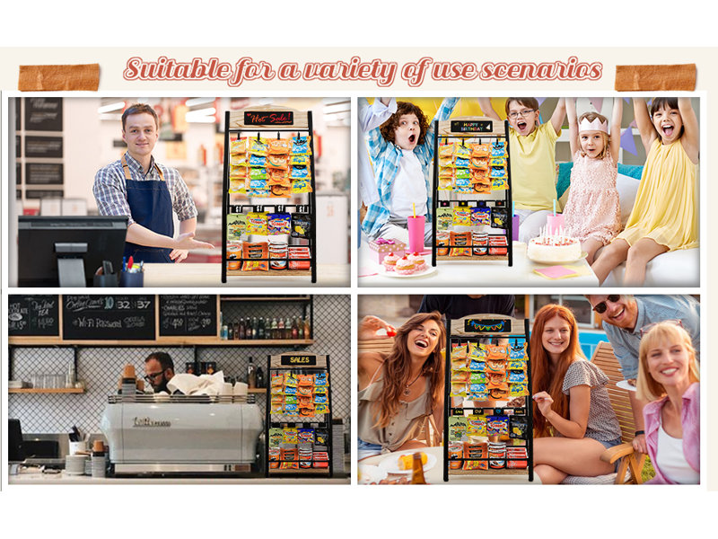 Présentoir à croustilles, organisateur de collations à 4 niveaux et à 20 pinces, 4 crochets à bandes, porte-collation, comptoir à collation, présentoir de détail portatif pour magasin, cuisine, fête