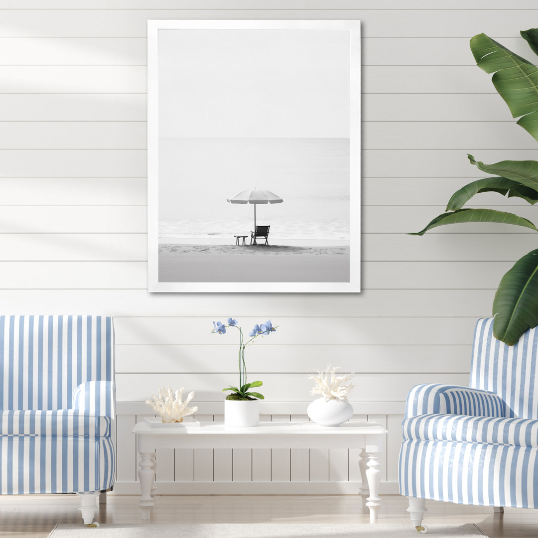 Black And White Minimalism Beach Photo I - Coastal Beach Wall Art for Living Room Highland Dunes 