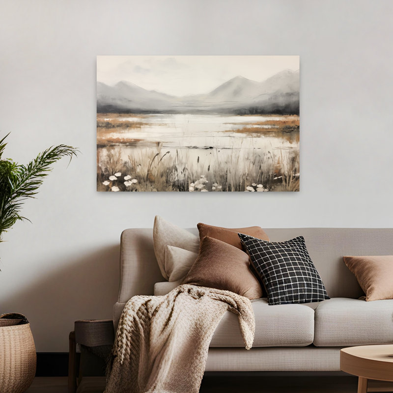 «Bright Waters Tranquil Abstract Contemporary Art», H 32 po x l 48 po