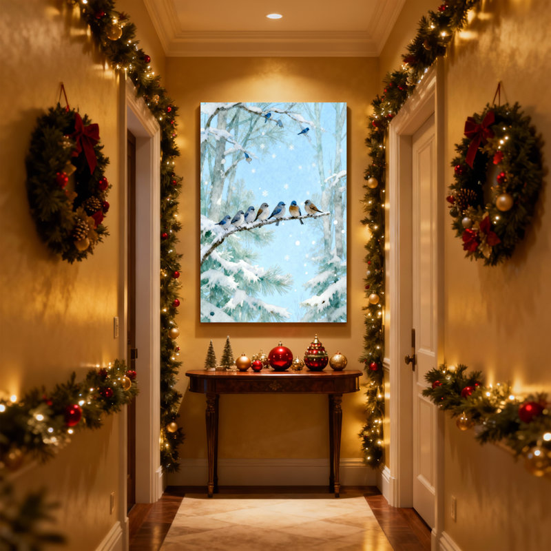 «Christmas Winter Birds On Snowy Branches», ensemble de 3 impressions sur toile, H 18 po x l 12 po