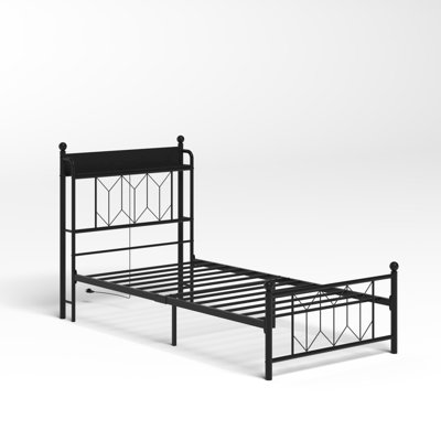Twin Bed Frames , Headboard And Charging Station & LED Light For Bedroom, Solid And Stable, Noise Free, No Box Spring Needed, Easy Assembly
