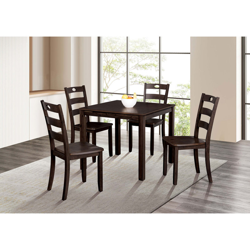 Transitional Style 5Pc Dining Table Set 1X Table & 4X Chairs Square Dining Table Slat Back Chairs