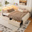 Base de lit simple à double boucle, structure de lit tapissier avec tête de lit, avec 2 tiroirs de rangement, lumière DEL et conception de chargement USB, pieds et lattes en bois massif, aucun sommier nécessaire, beige-1908801966