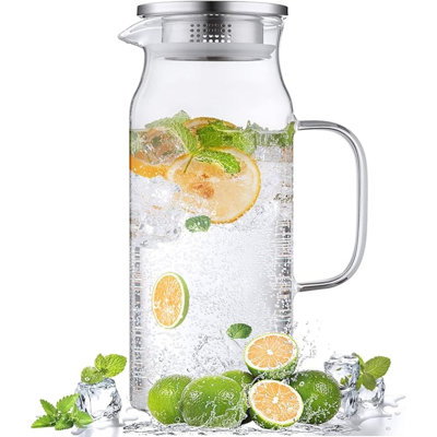 Pichet en verre avec couvercle et bec, carafe en verre pour eau chaude / froide, grand pichet à thé glacé pour café, jus et boisson maison