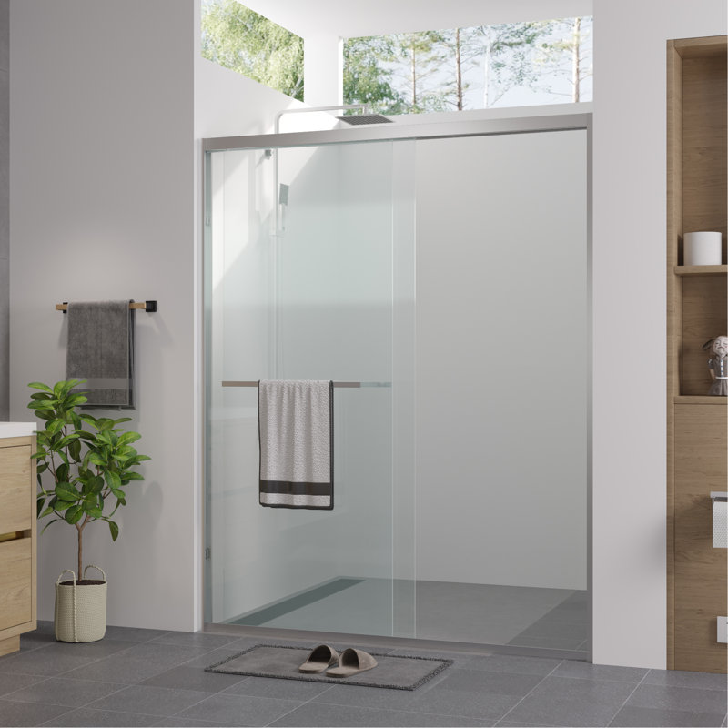 56-60"X74" Aluminum Frame Double Sliding Shower Door,Bypass Bathroom Sliding Door With Premium 1/4" (6Mm) Clear Tempered Glass, Chrome Hardware Sliding Glass Shower Enclosure