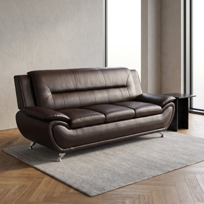 79‘’Dark Brown Modern Faux Leather 3-Seat Sofa, Solid Wood Frame High-Density Memory Foam, Contemporary Upholstered Couch for Living Room Office Reception