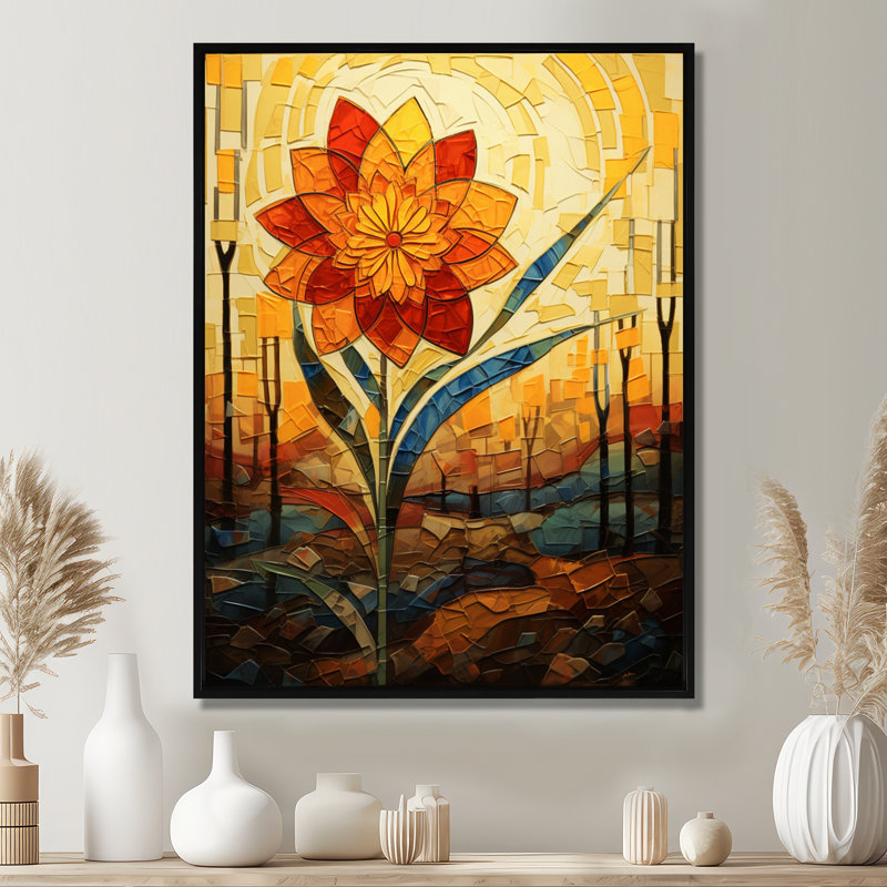 Coucher de soleil rouge et jaune, coucher de soleil, jonquille, art mural, salon, Toile avec cadre flottant noir