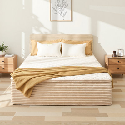 Compression Packed All-in-one Plush Upholstered Platform Bed With Built-in Foam Mattress, Queen