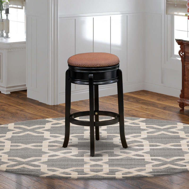 Amherst Modern Counter Stool - Round Shape Brown Roast PU Leather Upholstered Kitchen Counter Height Backless Chairs, Black