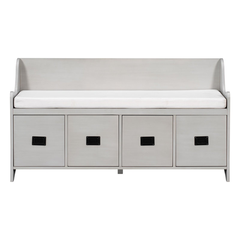 Banc de rangement rembourré en bois aggloméré Girst, Gris délavé