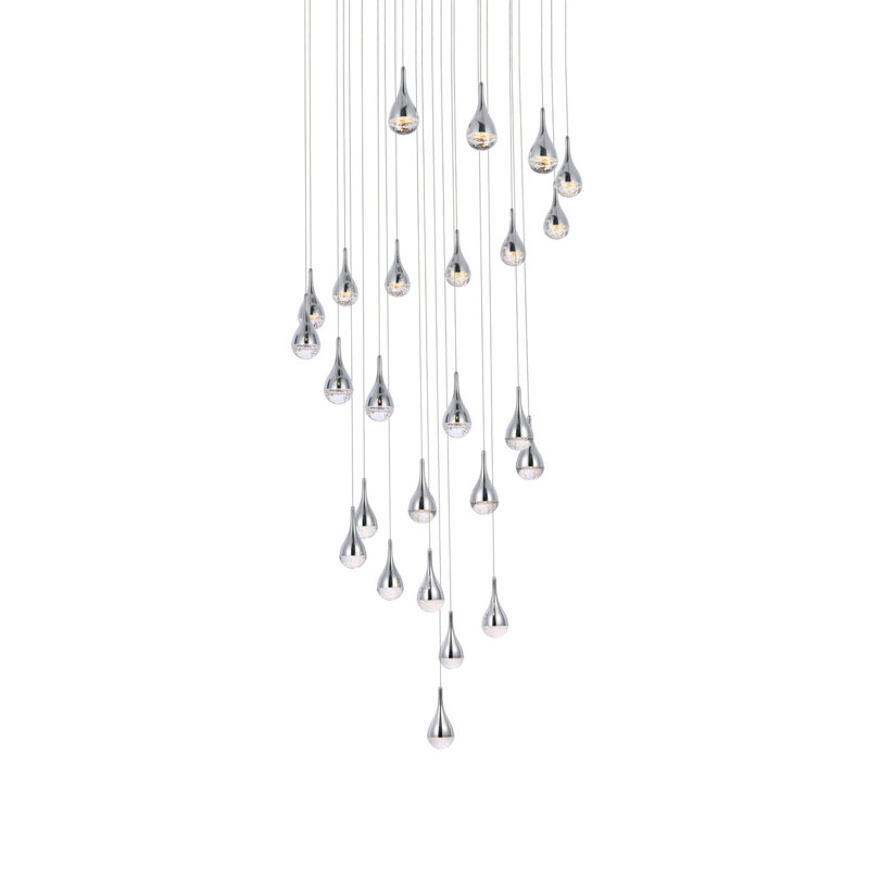 Luminaire suspendu en forme de goutte DEL à 9 lumières Carilyn, H 9 po x l 42 po x P 42 po, Chrome chrome