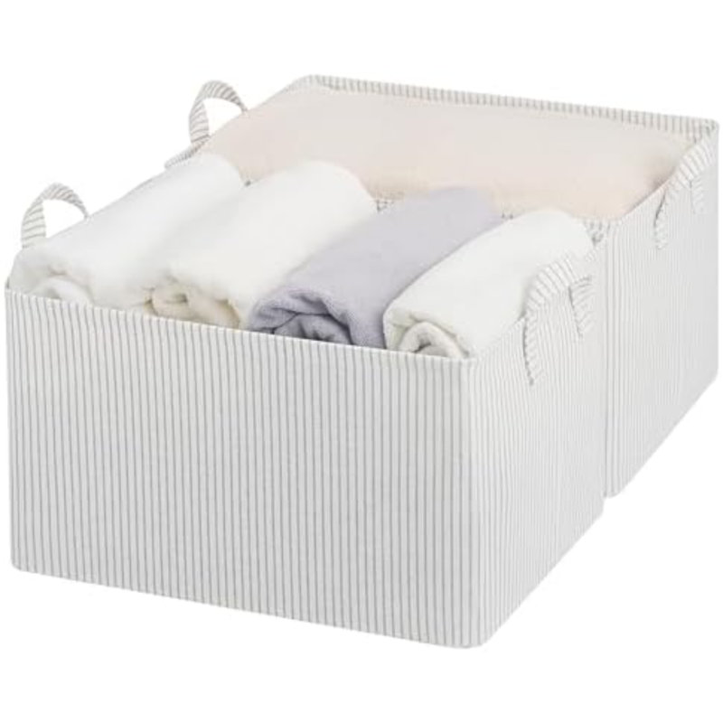 Storage Bins, Fabric Storage Bins For Shelves, Extra Large Storage Baskets, Closet Baskets And Bins With Handles, Jumbo, Stripes, 2-Pack 
