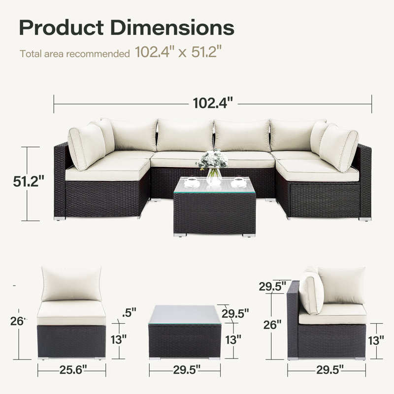 Ensemble de conversation modulaire avec coussins 7 pièces Faruq
