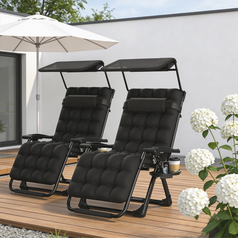 Zero Gravity Chair With Canopy, 500 Lb Heavy-Duty Adjustable Reclining Lounge Chair With Cushion, Pillow & Cup Holder, Foldable Outdoor Patio Recliner