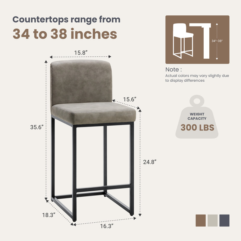 Set of 4 Modern PU Leather Bar Stools with Backrest, Comfortable Counter Stool for Kitchen & Home, Light Gray