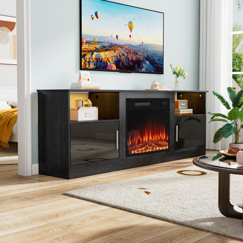 70" TV Stand with 23" Electric Fireplace, Black