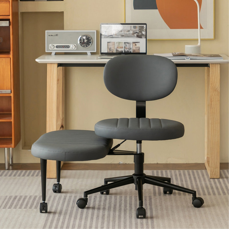 Chaise de bureau ergonomique multi-positions avec pieds croisés pour adultes, méditation pivotante et chaise de bureau avec support pour le dos et base roulante