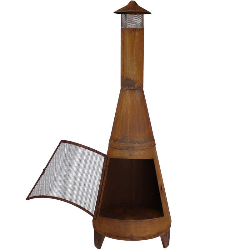 Rustic 70-Inch Brown Steel Wood-Burning Chiminea with Mesh Screen