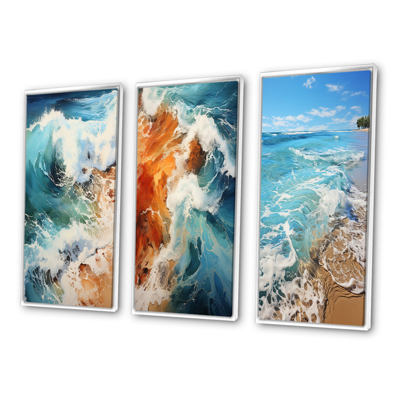 «Beach Photo Coastal Reverie», 3 pièces sur toile, Cadre blanc, H 28 po x l 36 po