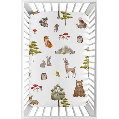Watercolor Woodland Forest Animals Collection Animals - Piece Mini Crib Fitted Sheet