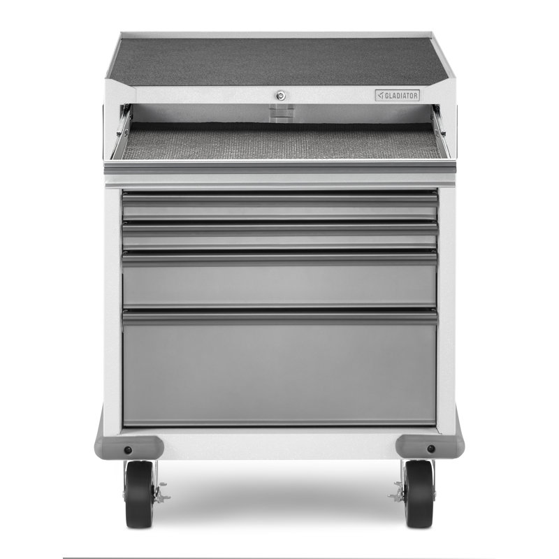 Premier Pre-Assembled 7 Drawer Modular Tool Storage Cabinet, Hammered White/Gray Slate
