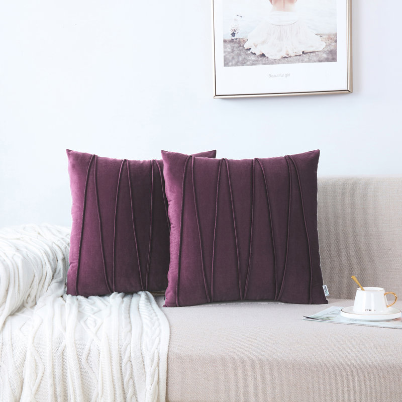 Housse de coussin plissée carrée en velours de polyester, H 24 po x l 24 po, Raisin