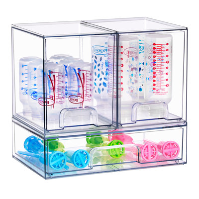 Tiroirs de rangement empilables en acrylique Sorbus, paquet de 3 bacs de rangement en plastique transparent pour biberons, organisation de comptoir de maquillage, de salle de bain, de meuble-lavabo et de cuisine, conception de tiroir coulissant pour armoires et garde-manger, paquet de 3, grand / large