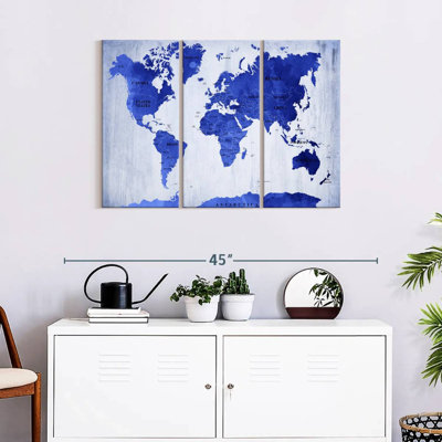 «Vivid Blue World Map», reproduction sur toile