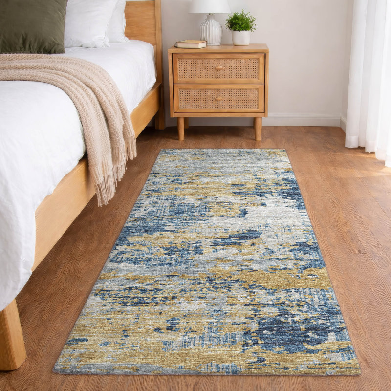 Tapis à poil long de qualité supérieure lavable à la machine ADS69, Bleu, Tapis de couloir 2 pi 3 po x 7 pi 6 po