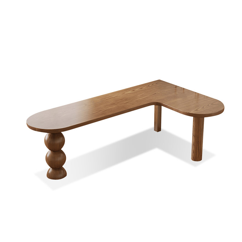Bureau brun en bois massif en forme de L, Retour à droite, H 29,53 po x l 70,87 po x P 39,37 po