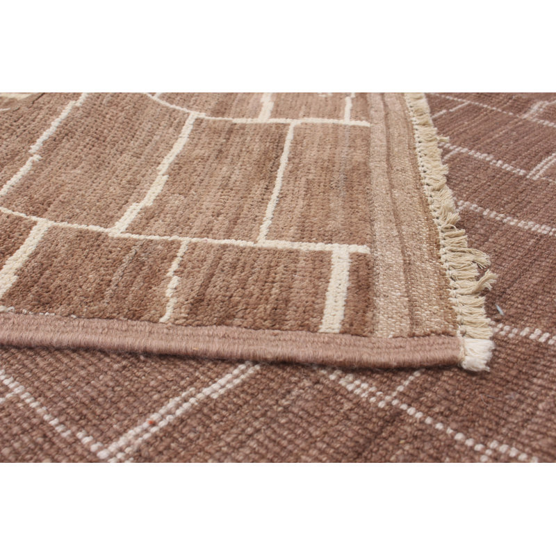 Tapis unique brun / beige en laine noué à la main style Mogul des années 2010 de 5 pi x 7 pi 7 po Kammi