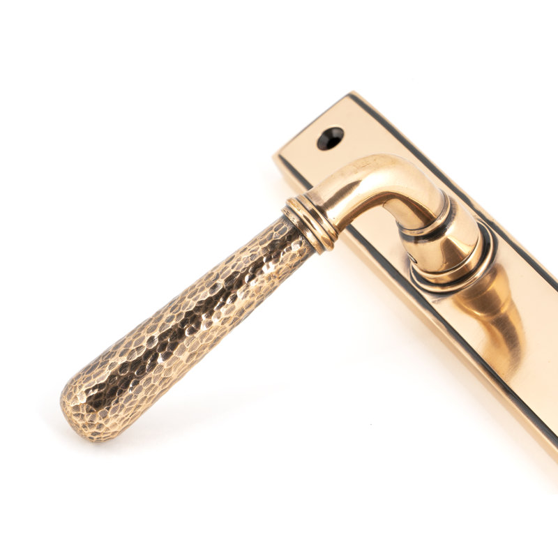 Hammered Newbury Lock Door Handle, Polished Bronze