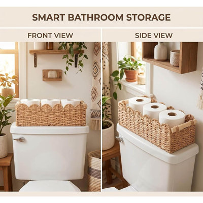 Panier de rangement pour papier hygiénique à placer sur le réservoir des toilettes, organisateur décoratif pour salle de bain