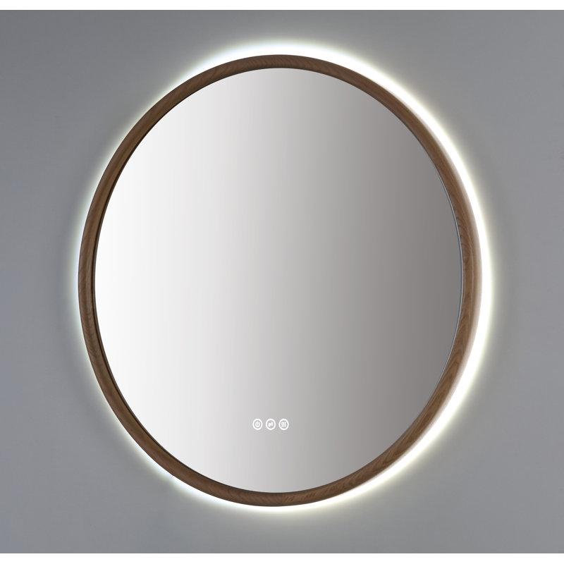 Miroir anti-buée en chêne naturel Veener, Rond, Blanchir, 35,43 po x 35,43 po