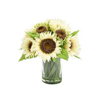 Centre de table tournesols dans un vase en verre