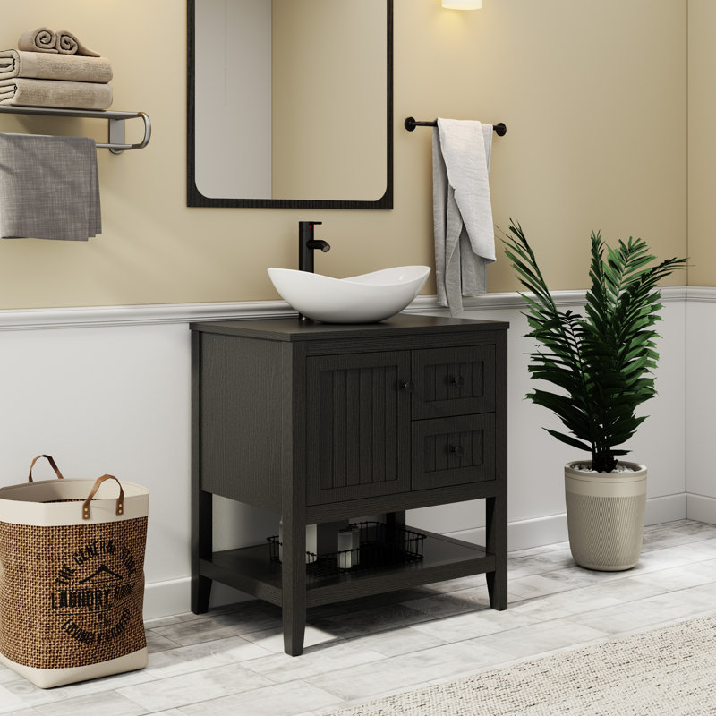 Ensemble de meuble-lavabo simple 30 po avec lavabo vasque, robinet et drain Sharee, assemblage requis, Noir