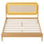 Grand lit plateforme en bois avec rangement à DEL et tête de lit en rotin-640383294