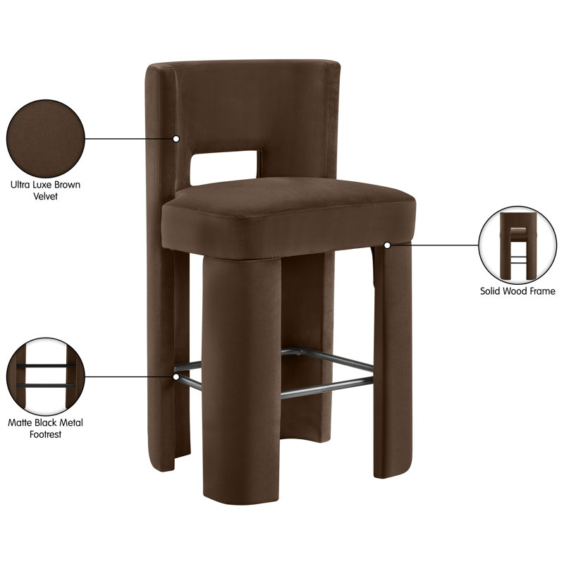 Tabouret de bar Zuno, Velours brun