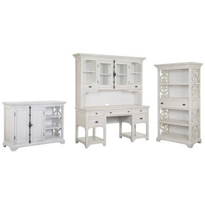 Bureau et huche avec support d'imprimante et bibliothèque