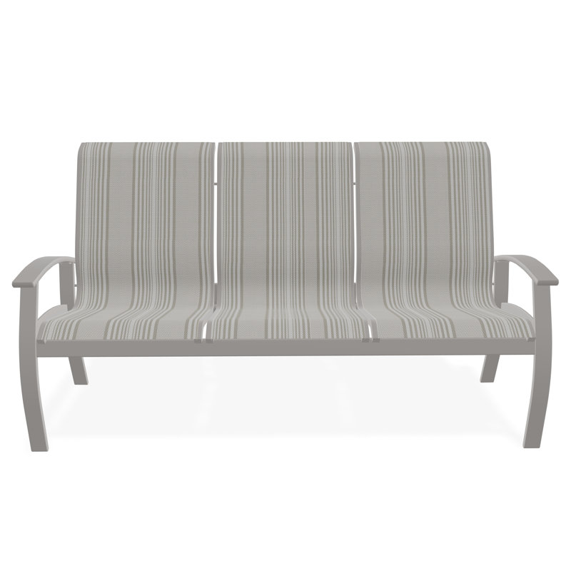 Belle Isle Sling Aluminum Frame 3-Seat Sofa with Marine Grade Polymer Arm Accent, Harbor, Warm Gray