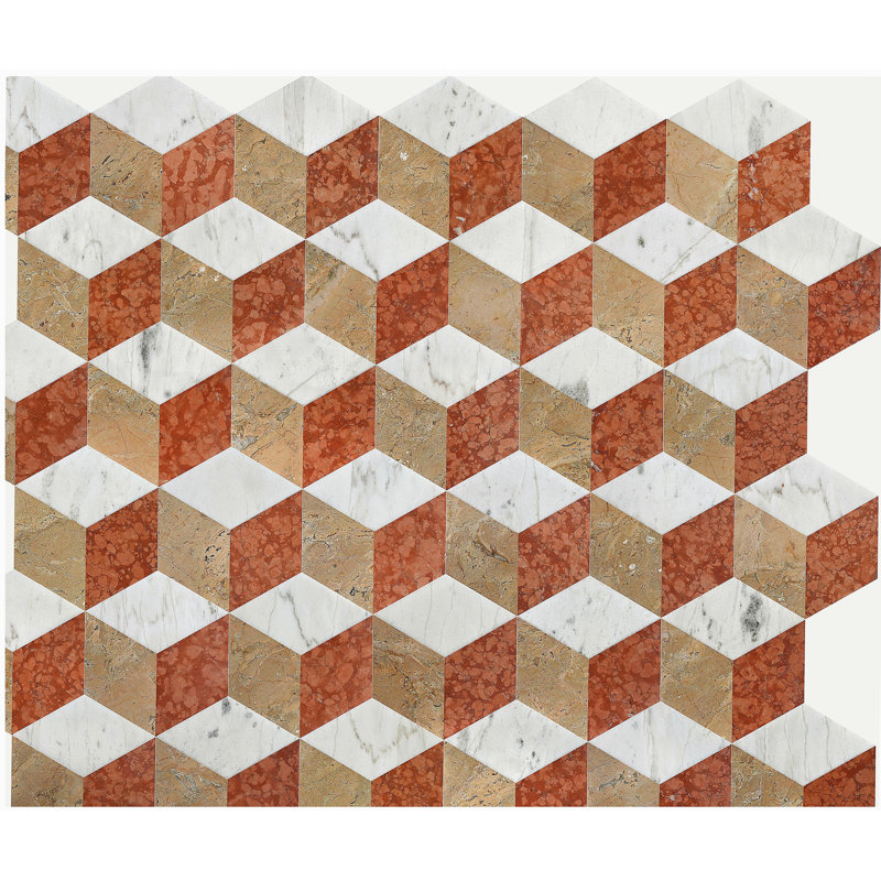 Hexagon Water-jet marble,White Gold Red 3 color, natural marble, for floor and wall,polished marble tile, natural stone, genuine marble, real marble, 1 box 12 pcs