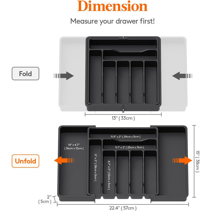 Rangement de tiroir extensible pour porte-ustensiles Nikel, plateau à couverts réglable, Noir