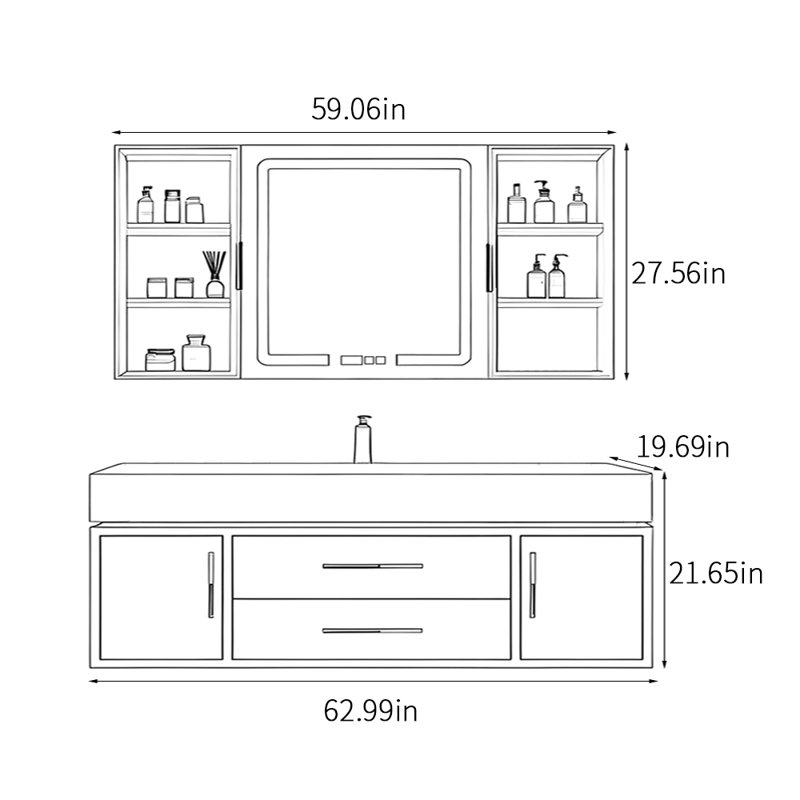 Armoire de salle de bain moderne, simple et luxueuse., Rose, H 21,65 po x l 62,99 po x P 19,69 po