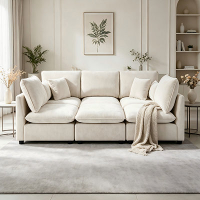 Canapé modulaire de 238 cm avec accoudoirs de rangement, port USB et pouf amovible