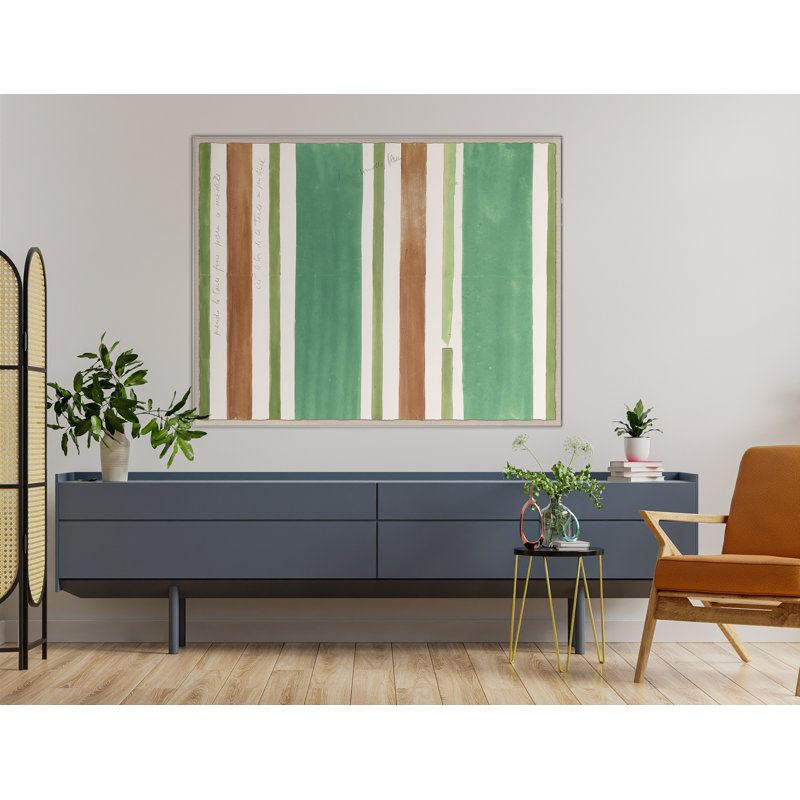 Green Brown Stripes Print by Paule Marrot, White Framed, 43" H x 54" W x 1.25" D